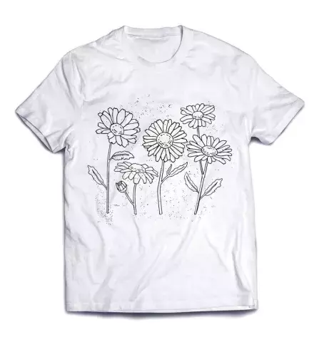 Необычная футболка с картинкой - Черно-белые цветы