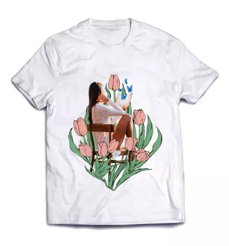 Улетная футболка с арт-дизайном - Девушка в тюльпанах