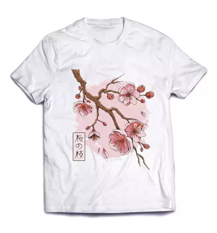 Стильная футболка с красивым изображением - Дерево сакура
