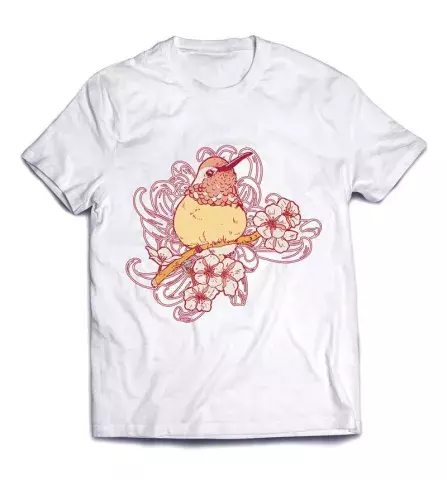 Обалденная футболка с рисунком - Птица на веточке