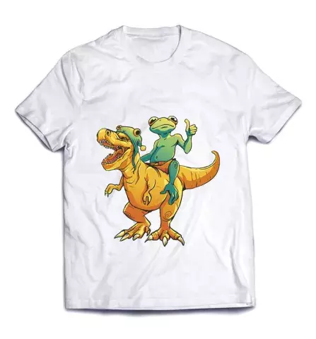 Мультяшная футболка - Лягушка верхом на динозавре