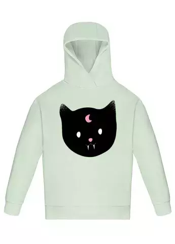 Оливковое худи с оригинальным рисунком - Кот-вампир