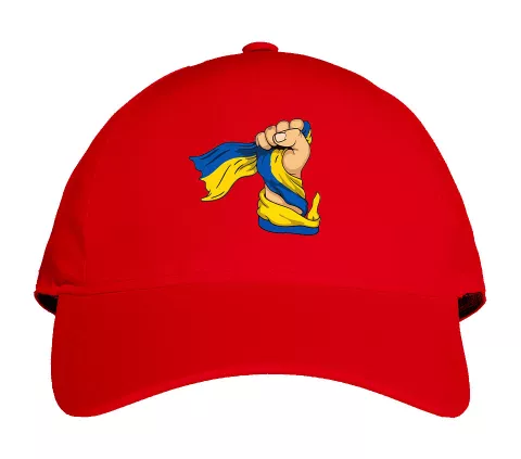 Кепка с украинским флагом в руке