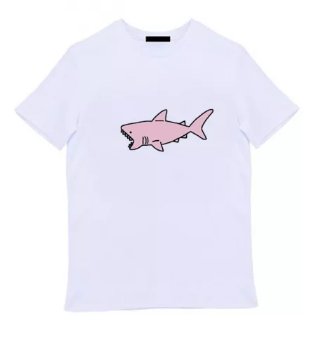 Белая мужская футболка - Pink shark