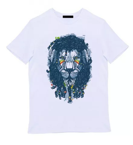 Белая мужская футболка - Раста лев