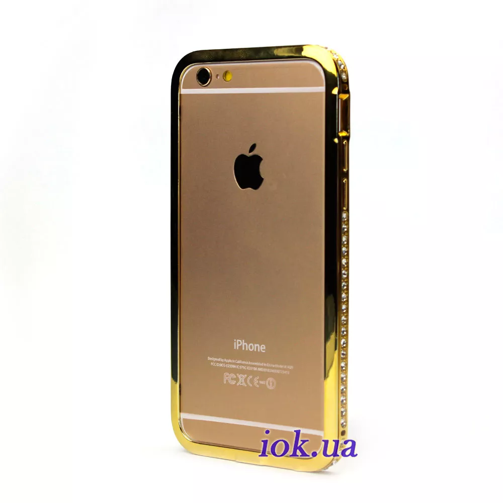 Алюминиевый бампер в стразах для iPhone 6, золотой