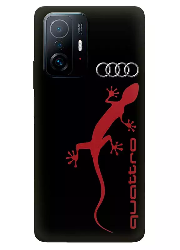 Xiaomi 11T Pro чехол силиконовый - Audi Ауди логотип Quattro и красная ящерица вектор-арт на черном фоне черный чехол