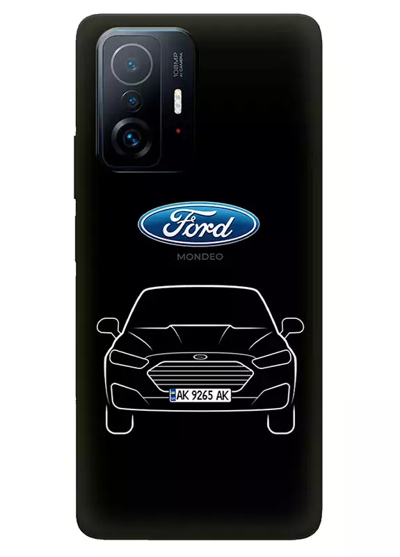 Xiaomi 11T Pro чехол из силикона - Ford Форд логотип и автомобиль машина Edge EcoSport Explorer кроссовер внедорожник с номерным знаком на черном фоне черный чехол