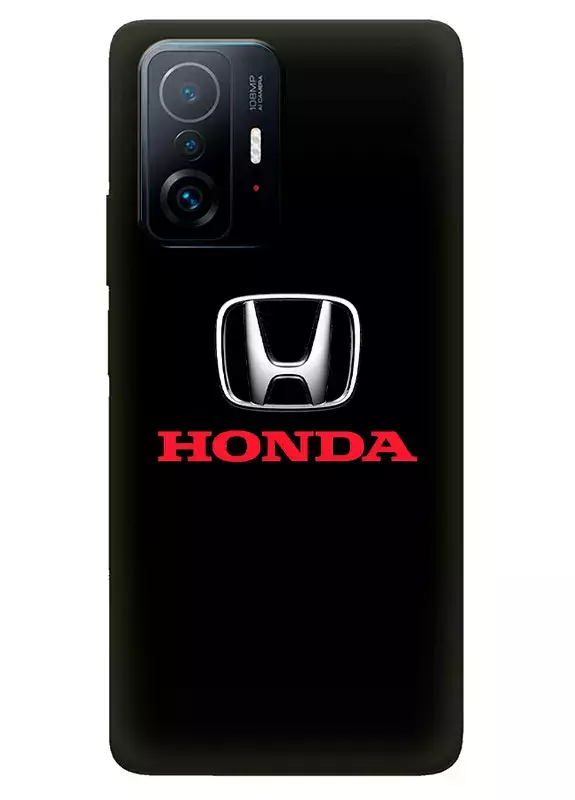 Xiaomi 11T Pro чехол из силикона - Honda Хонда классический логотип крупным планом и красное название на черном фоне черный чехол