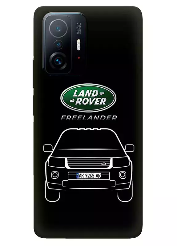 Чехол для Xiaomi 11T Pro из силикона - Land Rover Ленд Ровер логотип и автомобиль машина Range Rover Evoque Velar Defender Discovery Freelander Sport вектор-арт кроссовер внедорожник с номерным знаком на черном фоне черный чехол (Чехол 3)