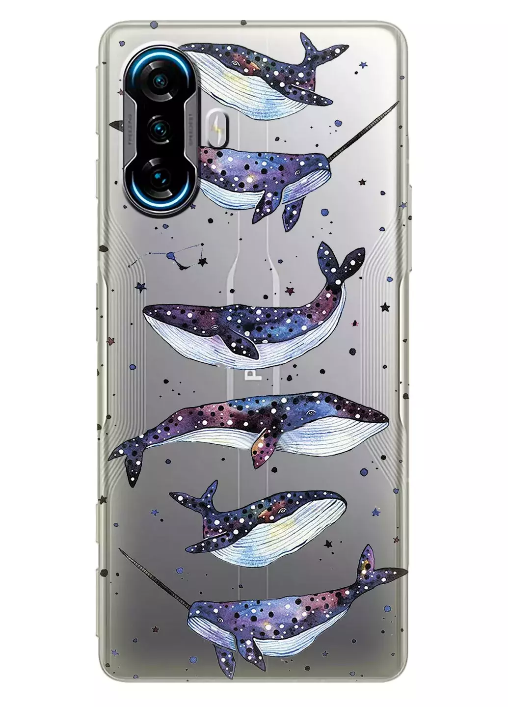 Чехол для Поко Ф3 ДЖТ с прозрачным рисунком из силикона - Киты Единороги