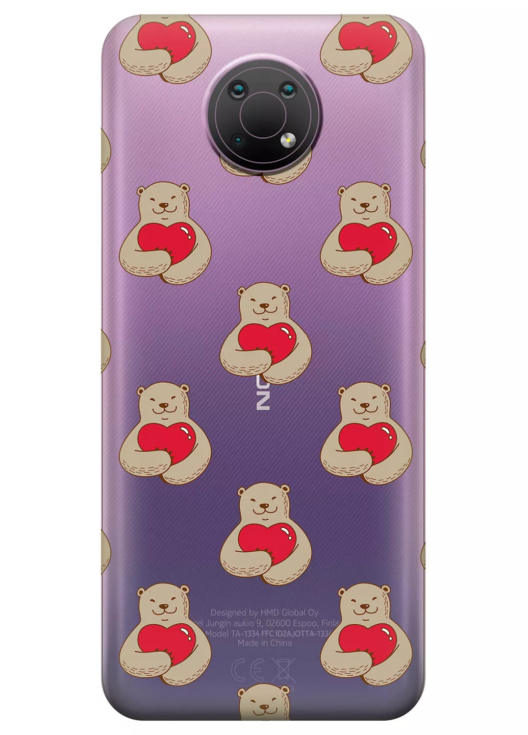 Nokia G10 прозрачный силиконовый чехол с принтом - Влюбленные медведи