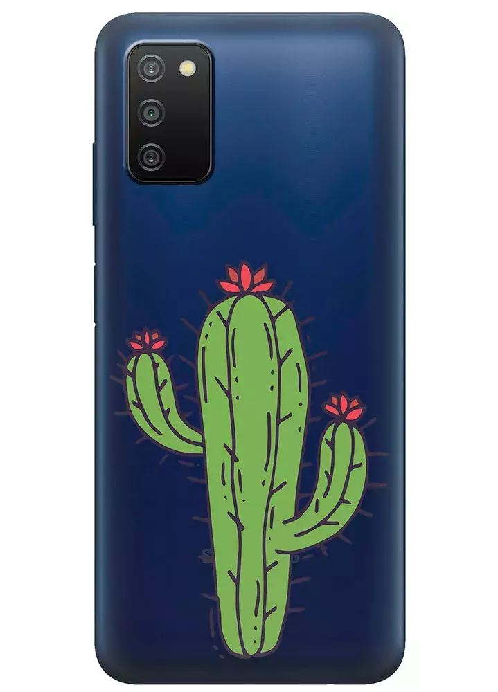 Samsung A03s прозрачный силиконовый чехол с принтом - Тропический кактус