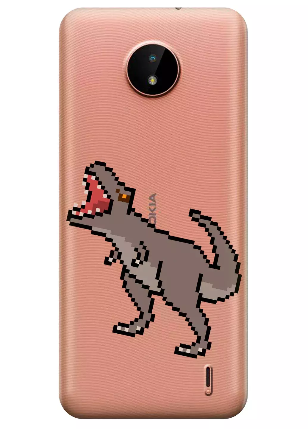 Nokia C10 прозрачный силиконовый чехол с принтом - Пиксельный динозавр