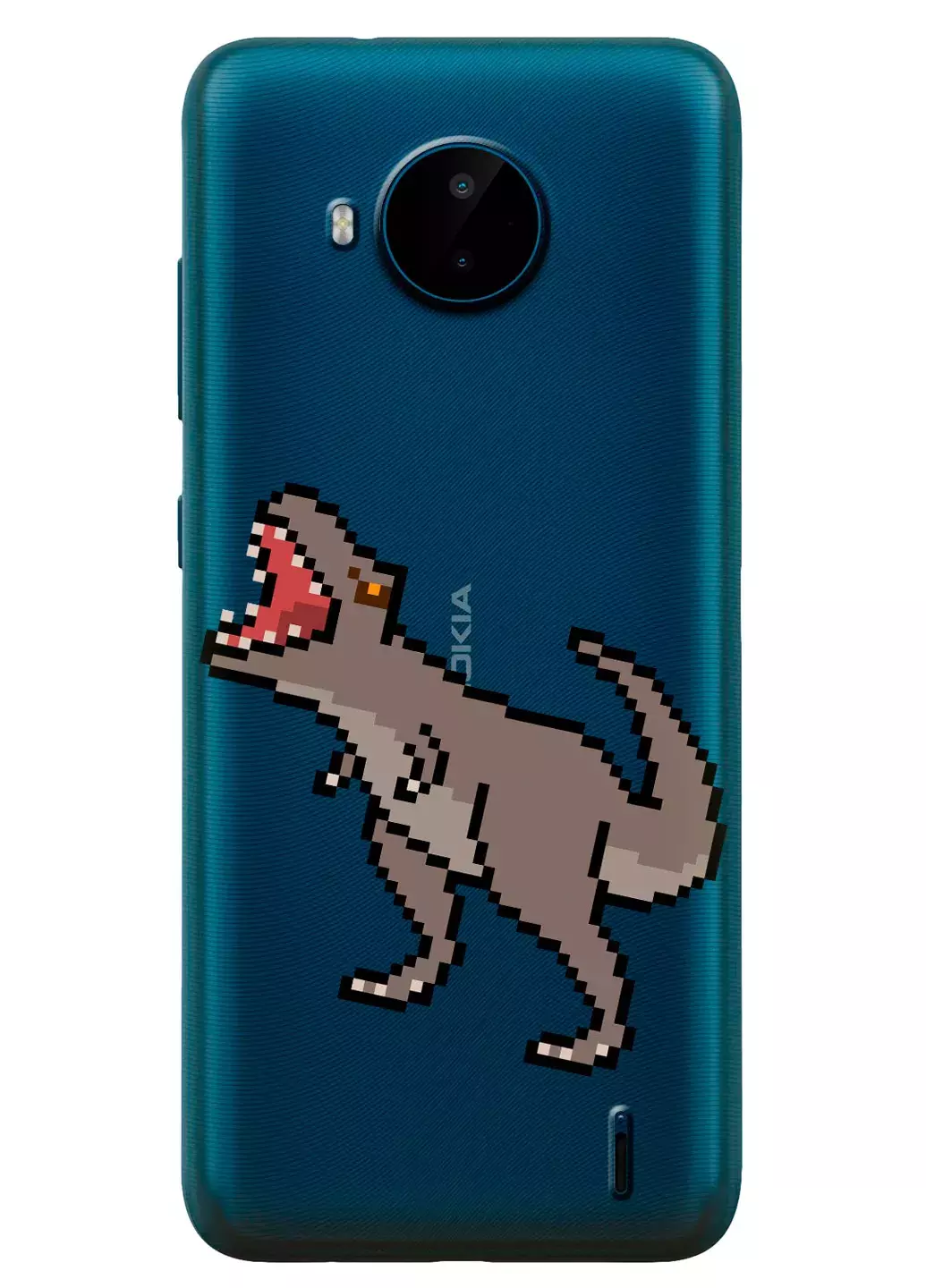 Nokia C20 Plus прозрачный силиконовый чехол с принтом - Пиксельный динозавр