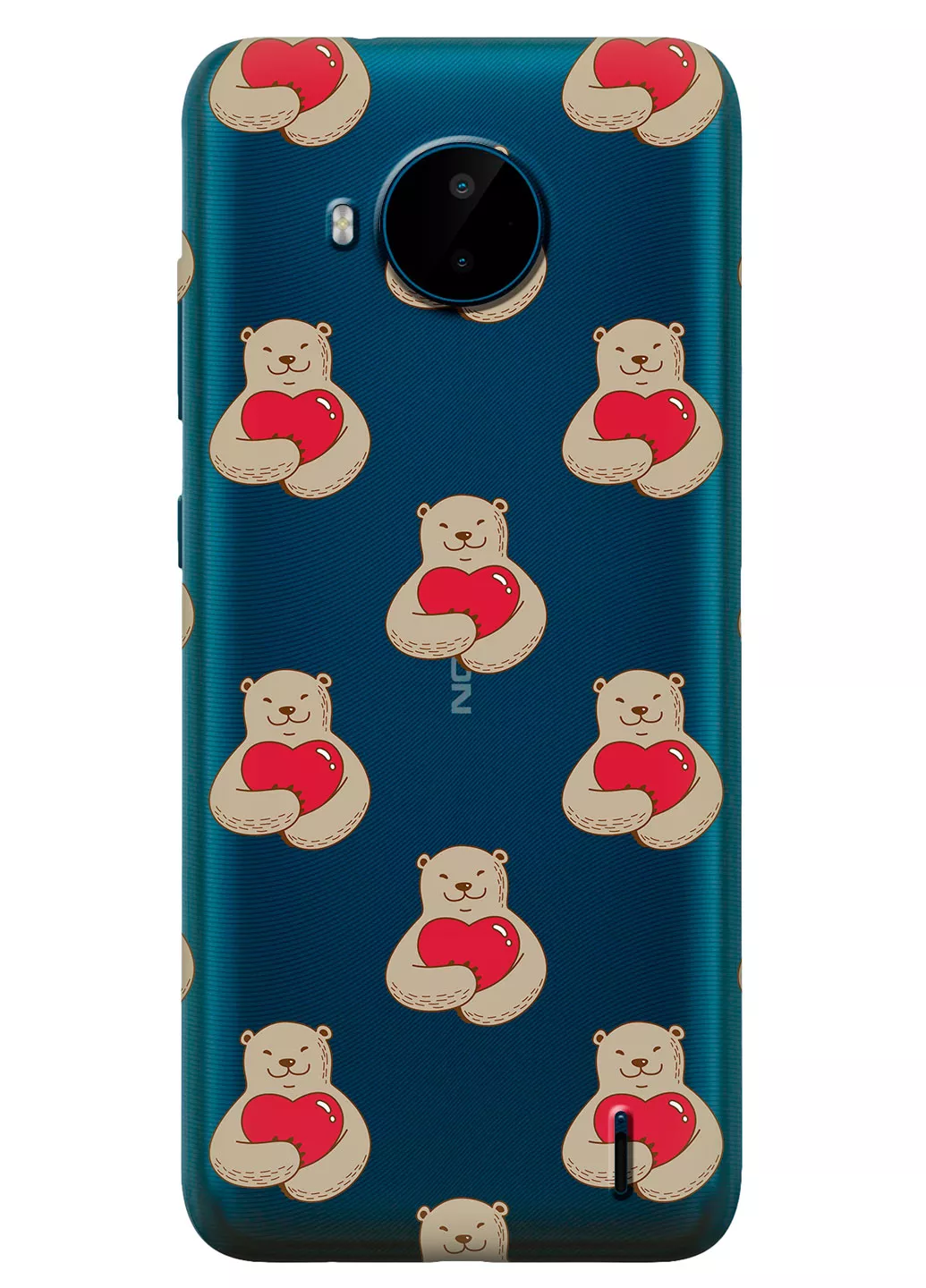 Nokia C20 Plus прозрачный силиконовый чехол с принтом - Влюбленные медведи