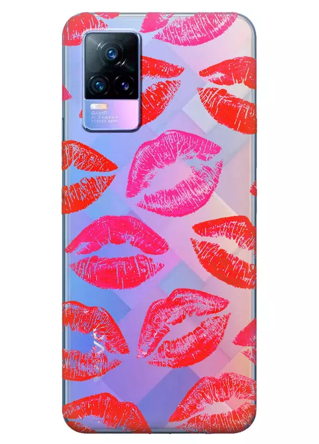 Vivo V21e прозрачный силиконовый чехол с принтом - Поцелуи