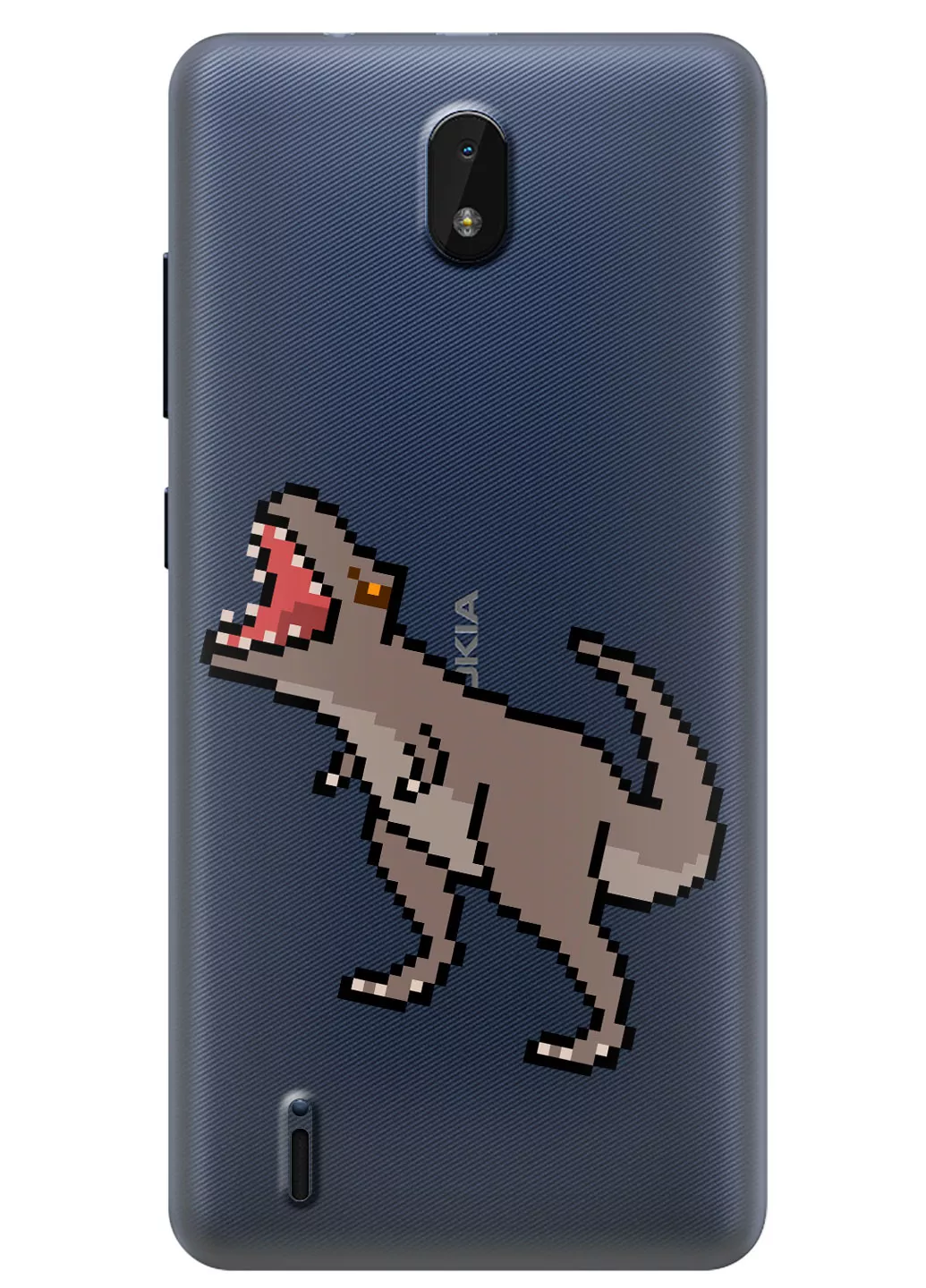 Nokia C01 Plus прозрачный силиконовый чехол с принтом - Пиксельный динозавр