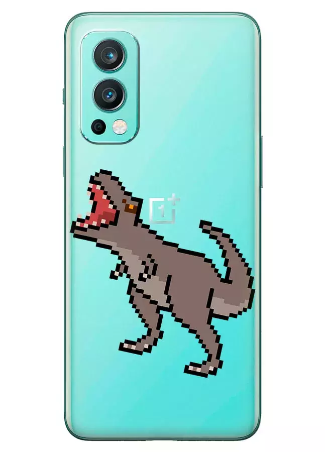 OnePlus Nord 2 5G прозрачный силиконовый чехол с принтом - Пиксельный динозавр