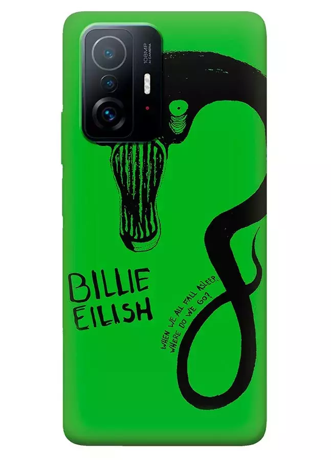 Чехол для Xiaomi 11T Pro из силикона - Billie Eilish змея и зеленый фон