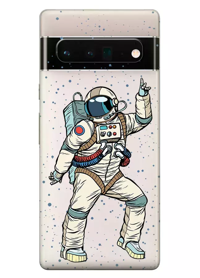 Гугл Пиксель 6 Про прозрачный силиконовый чехол с принтом - Веселый космонавт