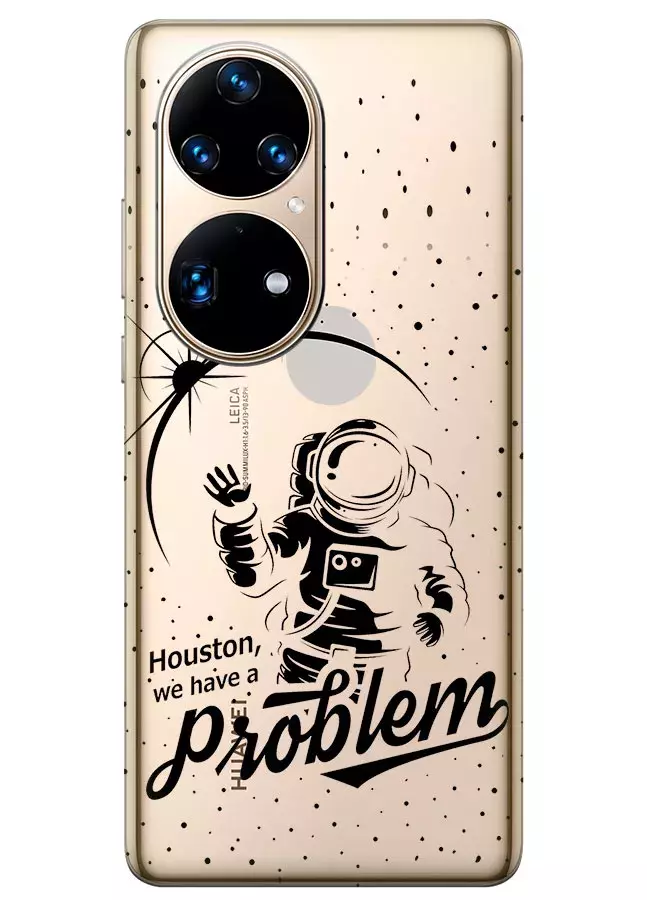 Хуавей П50 Про прозрачный силиконовый чехол с принтом - Космонавт с проблемой