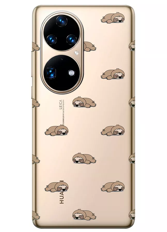 Чехол для Хуавей П50 Про с прозрачным рисунком из силикона - Спящие ленивцы