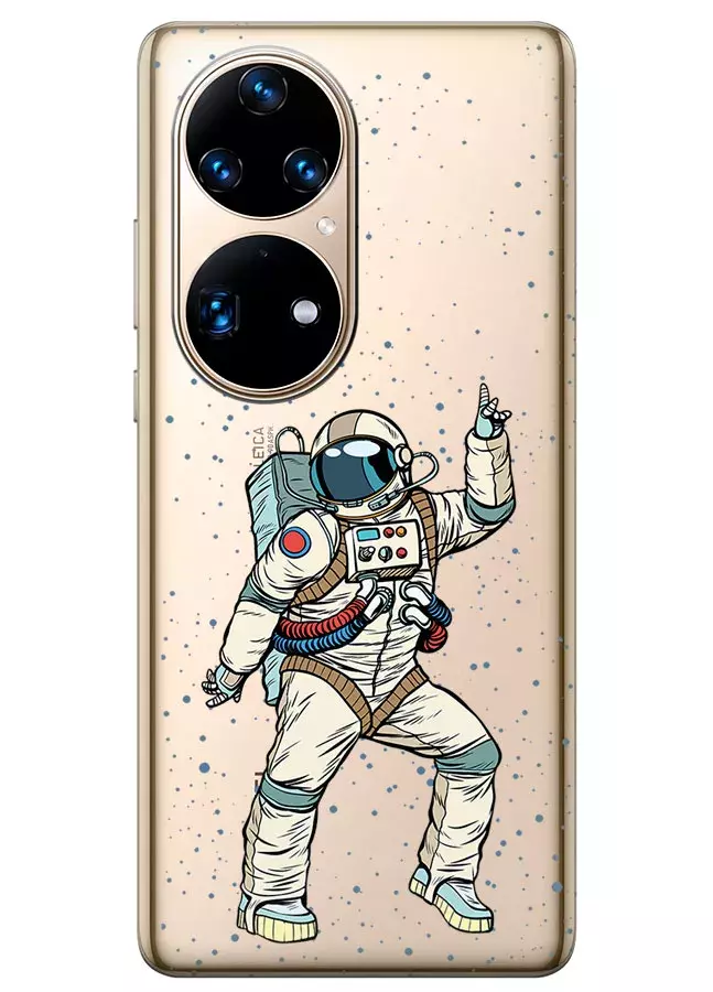 Хуавей П50 Про прозрачный силиконовый чехол с принтом - Веселый космонавт