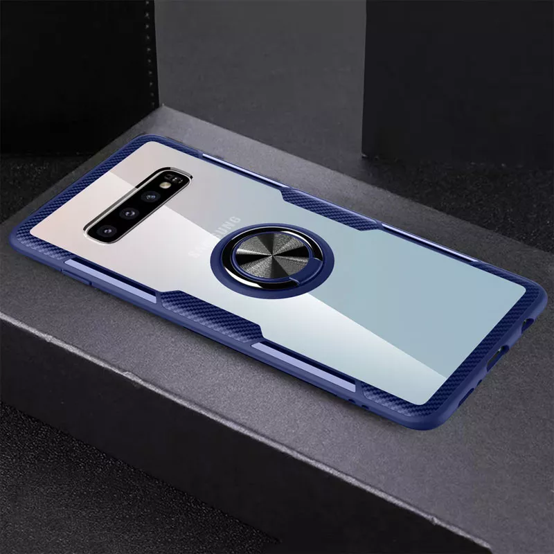 TPU+PC чехол Deen CrystalRing for Magnet (opp) для Samsung Galaxy S10+, Бесцветный / Синий