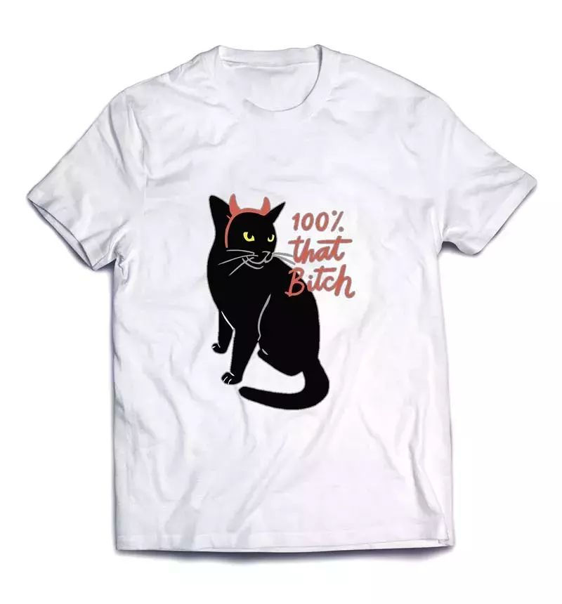 Футболка с черной кошкой "100% that Bitch"