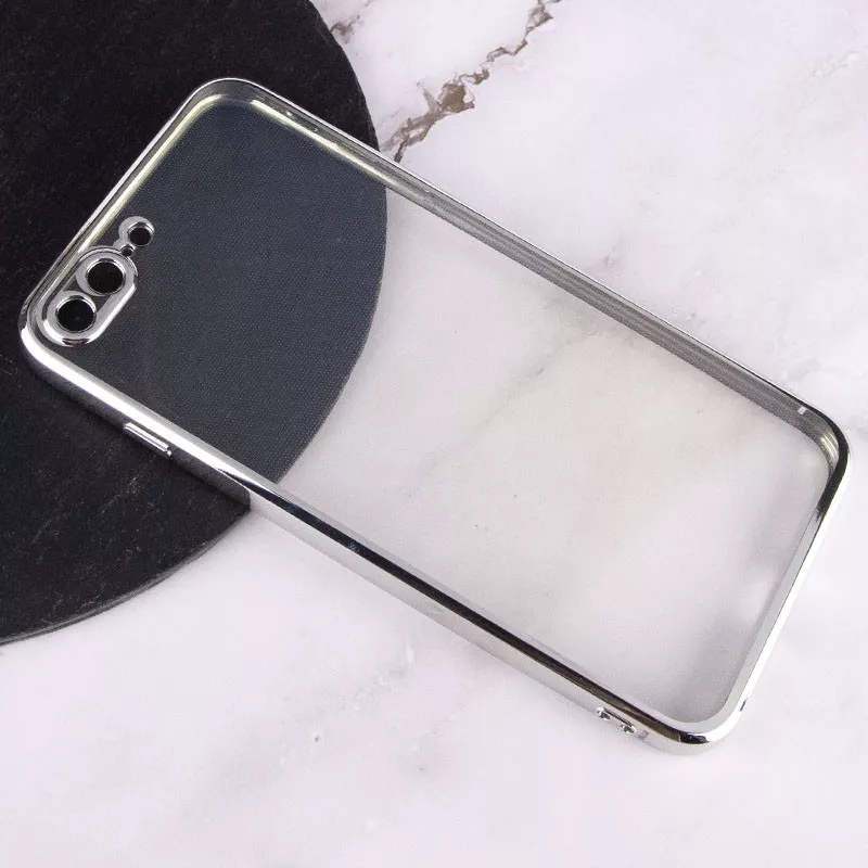 Прозрачный силиконовый чехол глянцевая окантовка Full Camera для Apple iPhone 7 plus/8 plus (5.5), Серебряный