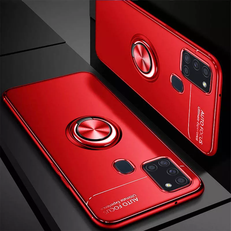 TPU чехол Deen ColorRing под магнитный держатель (opp) для Samsung Galaxy A21s, Красный / Красный