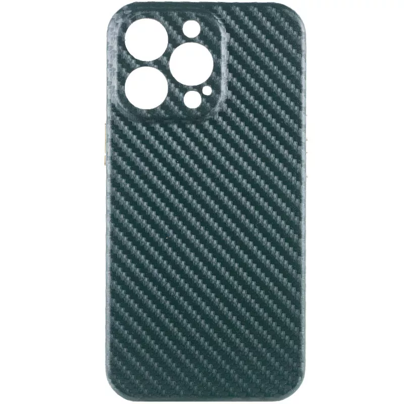 Уценка Кожаный чехол Leather Case Carbon series для Apple iPhone 13 Pro (6.1"), Дефект упаковки / Зеленый