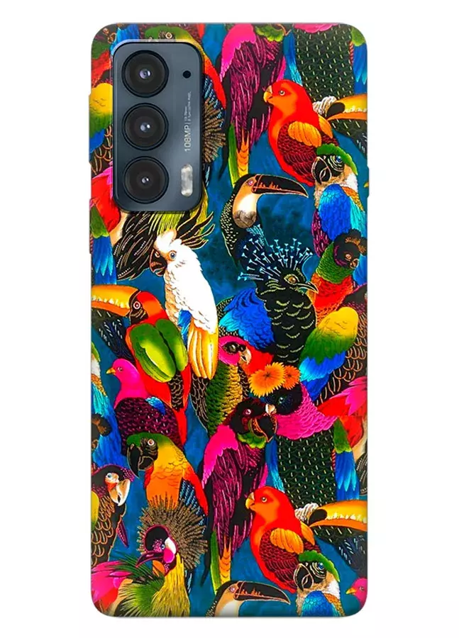 Motorola Edge 20 силиконовый чехол с картинкой - Попугайчики