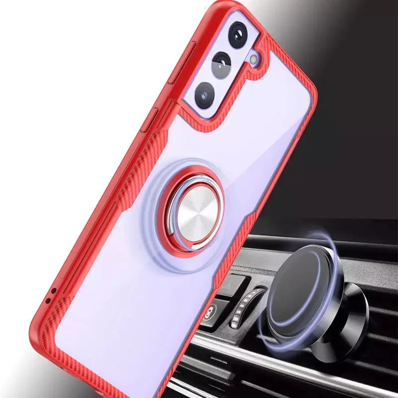 TPU+PC чехол Deen CrystalRing for Magnet (opp) для Samsung Galaxy S21+, Бесцветный / Красный