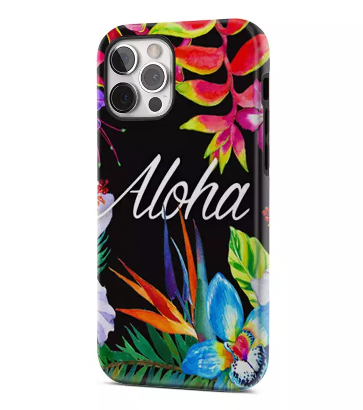 Гибридный противоударный чехол из резины и пластика с принтом - Aloha Flowers