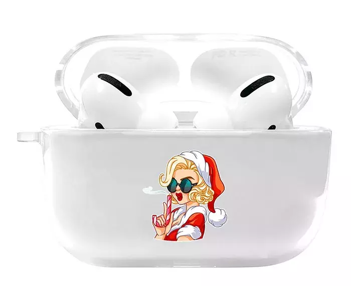 Airpods Pro 2 прозрачный силиконовый чехол - Санта-вумен