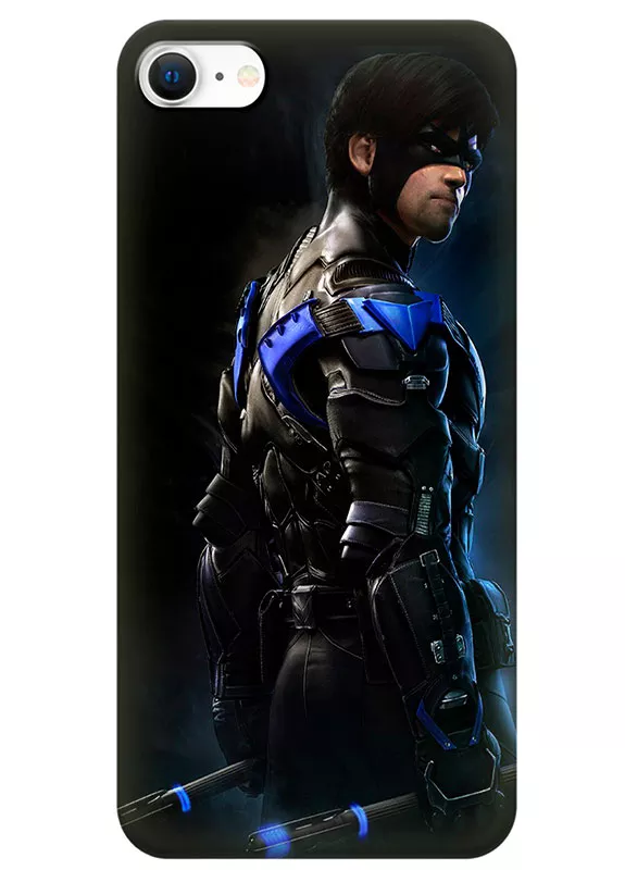 iPhone SE (2020) чехол силиконовый - Бэтмен Комикс DC Comics Batman Найтвинг в боевой готовности крупным планом черный чехол