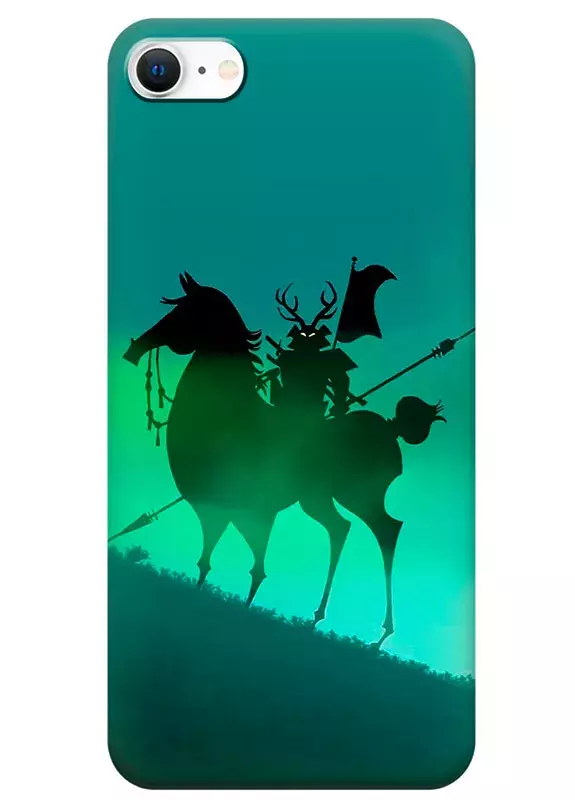 Айфон СЕ 2020 чехол силиконовый - Samurai Jack Самурай Джек Омен на коне в зеленом тумане