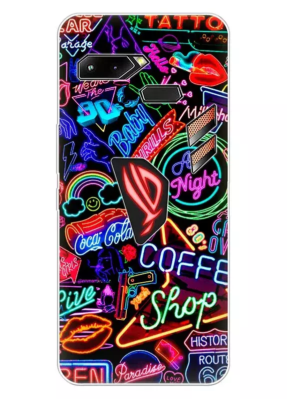 Силиконовый чехол на Asus ROG Phone с ярким рисунком - Неоновая реклама