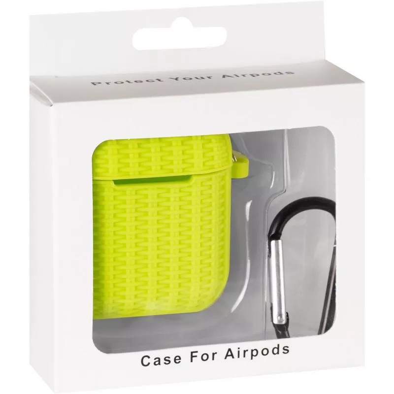 Чехол Weaving Silicon Case для AirPods + карабин Green