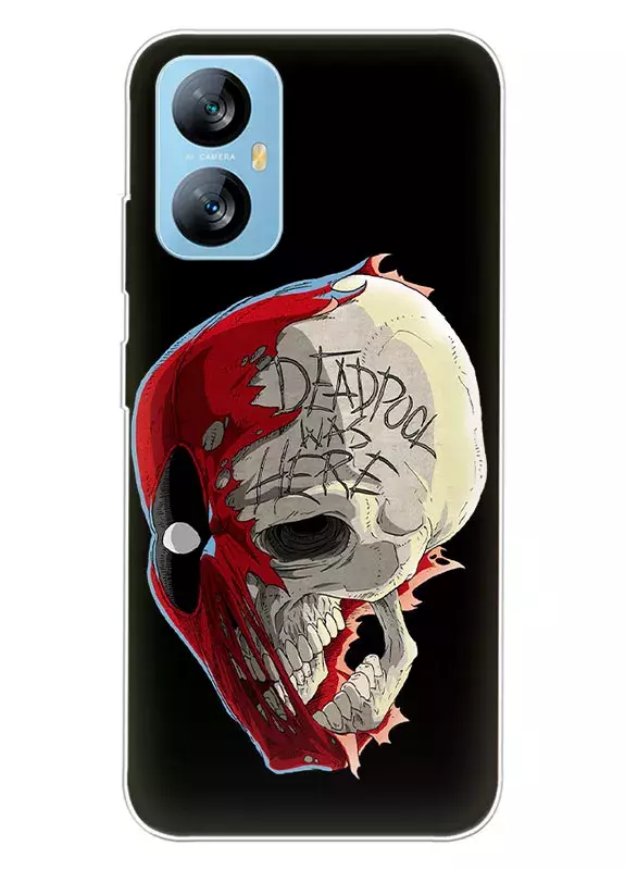 Чехол для Blackview A52 - Дэдпул, Deadpool Was Here череп Уэйда Уилсона крупным планом 