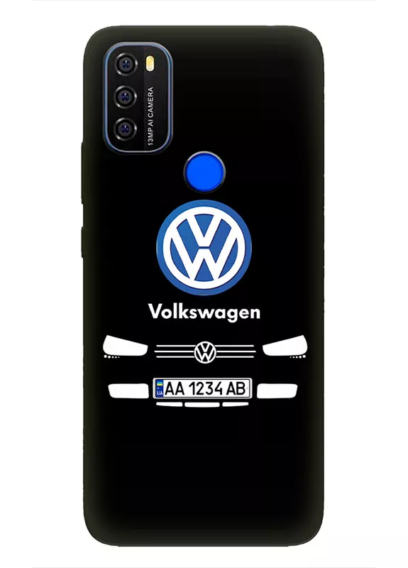 Бампер для Блеквью А70 из силикона - Volkswagen Фольксваген классический логотип крупным планом с номерным знаком и передней частью кузова (Дизайн 1)
