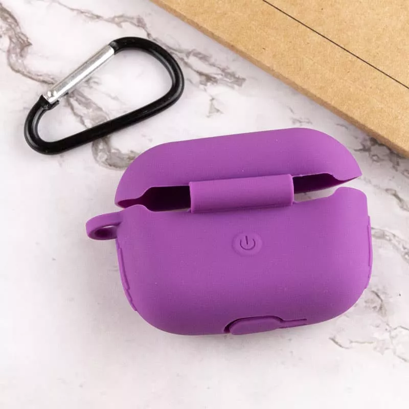 Силиконовый футляр New с карабином для наушников Airpods Pro, Фиолетовый / Grape