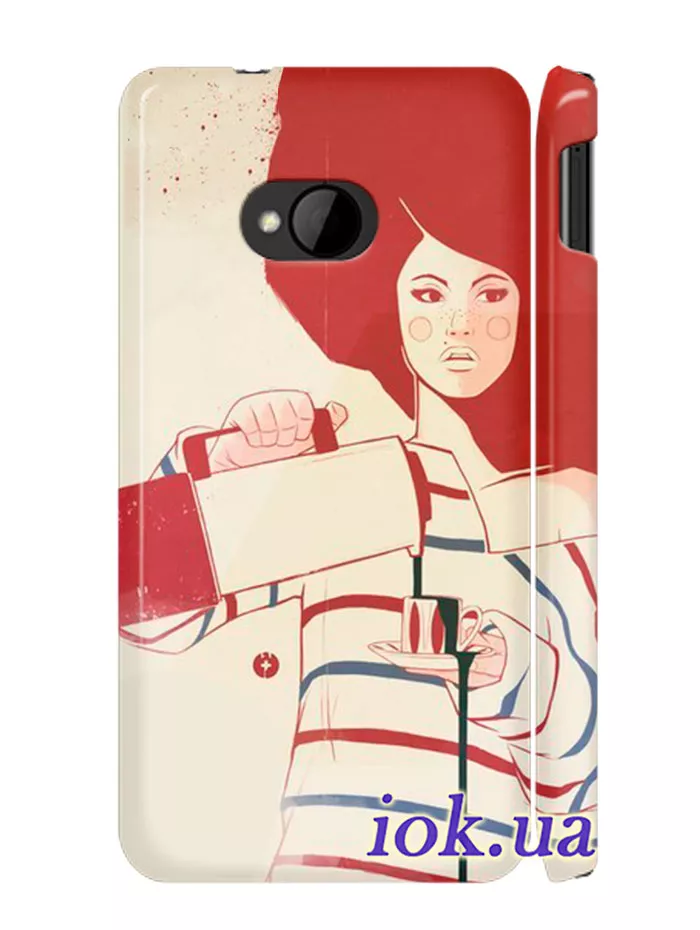 Чехол для HTC One - Девушка с термосом 
