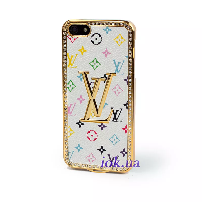 Золотой чехол Lui Vuitton в стразах на Айфон 5, 5с