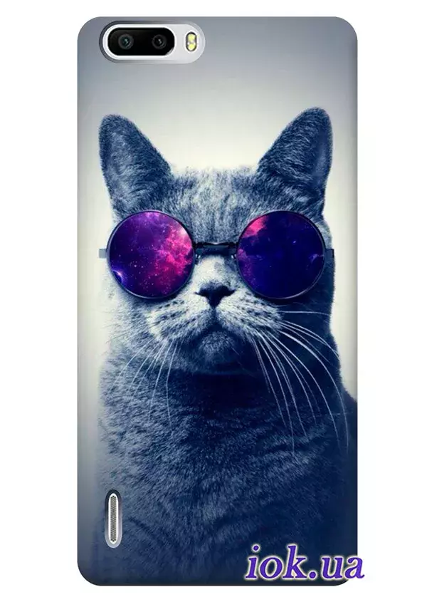 Стильный чехол с котом в очках для Huawei Honor 6 Plus