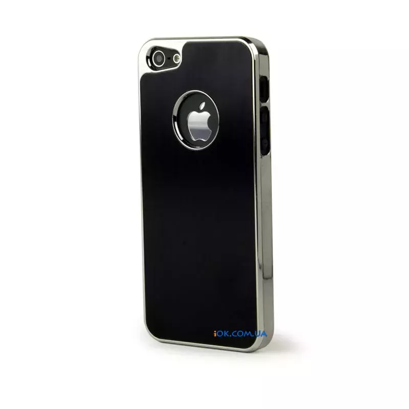 Черный глянцевый чехол на iPhone 5 с металлической крышкой