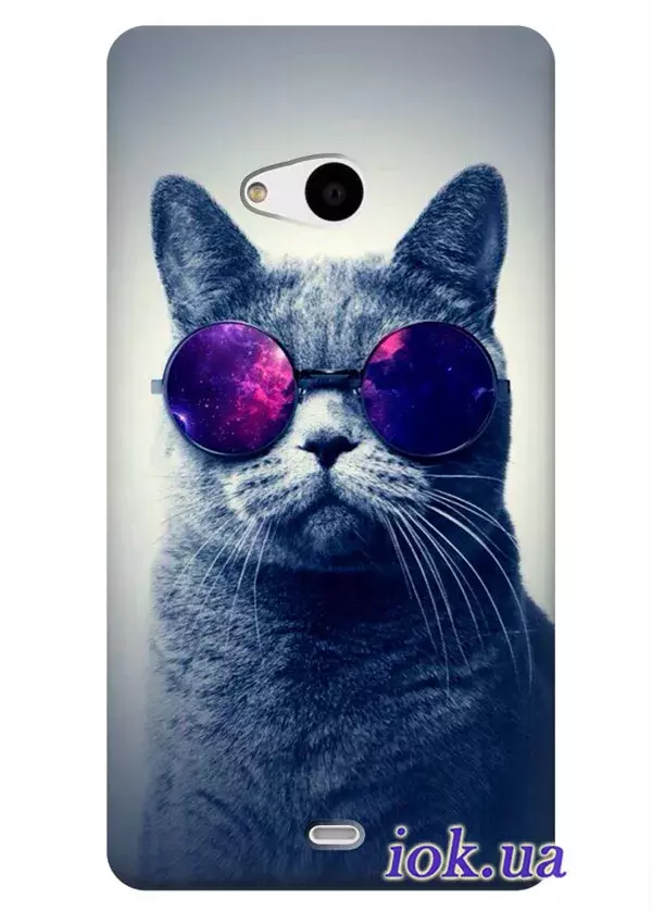 Хипстерский чехол для Nokia Lumia 535 с котом в очках