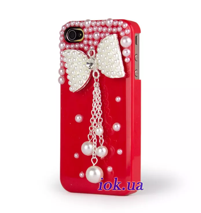 Красный чехол с украшениями для Apple iPhone 4/4S